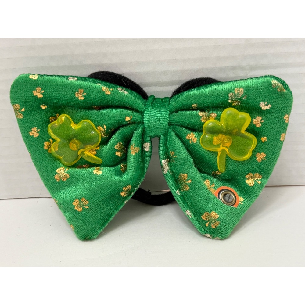 St Patricks Day Green Light Up Bow Shamrock Gold Foil Velvet Headband Necktie